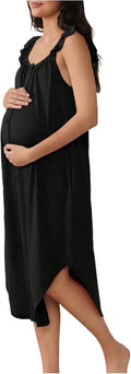 Women's Maternity Nursing Robe, Maternity Room Robe, Button-Up Ruffled Short-Sleeved Long Pajamas