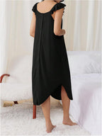 Women's Maternity Nursing Robe, Maternity Room Robe, Button-Up Ruffled Short-Sleeved Long Pajamas