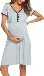 Women's three-in-one maternity/labor/pregnancy/nursing robe, short-sleeved pleated nursing nightgown