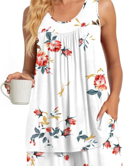 Women's Sleeveless Pleated Nightwear with Pockets Comfortable Sleepwear