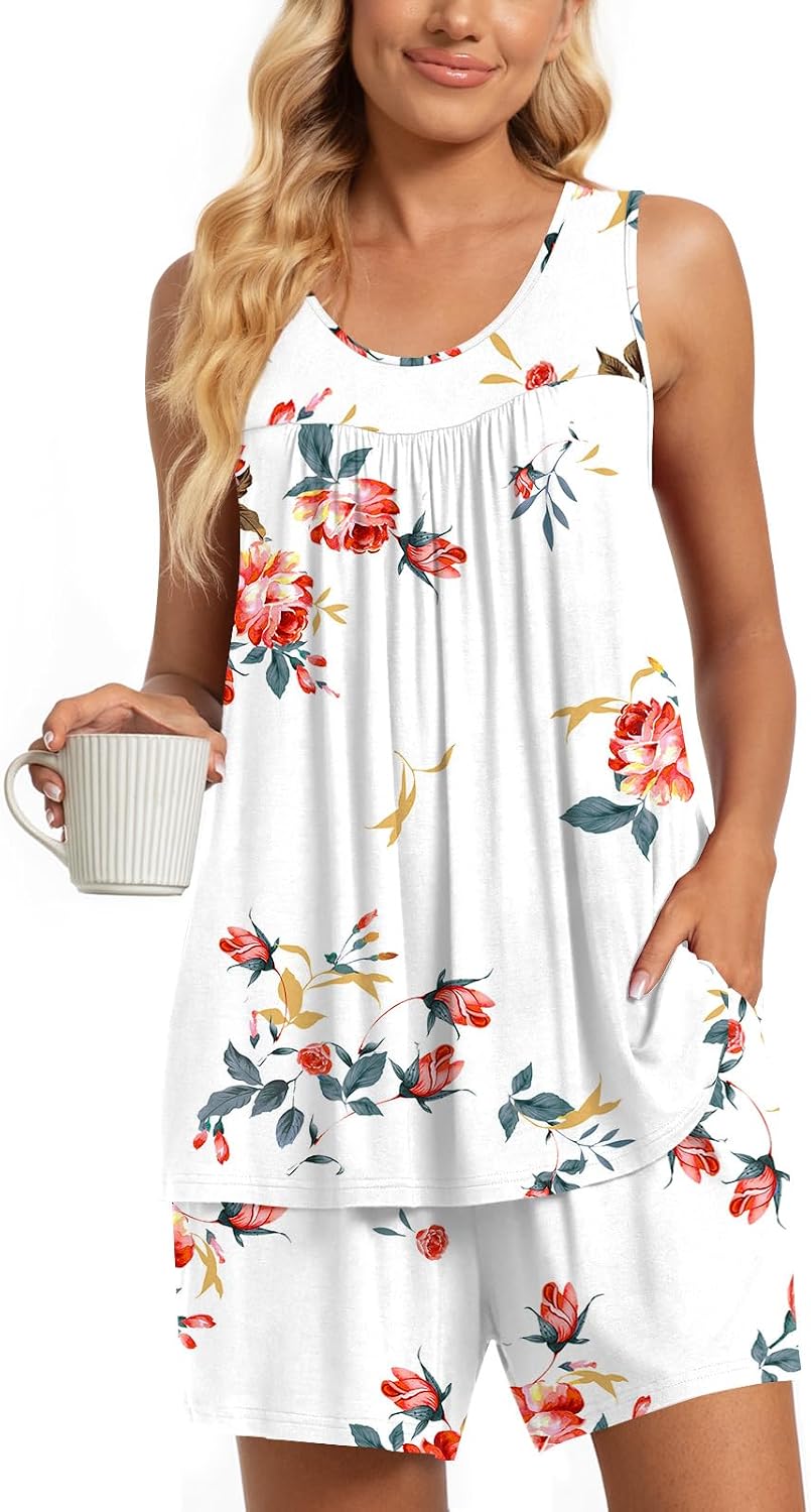 Women's Sleeveless Pleated Nightwear with Pockets Comfortable Sleepwear