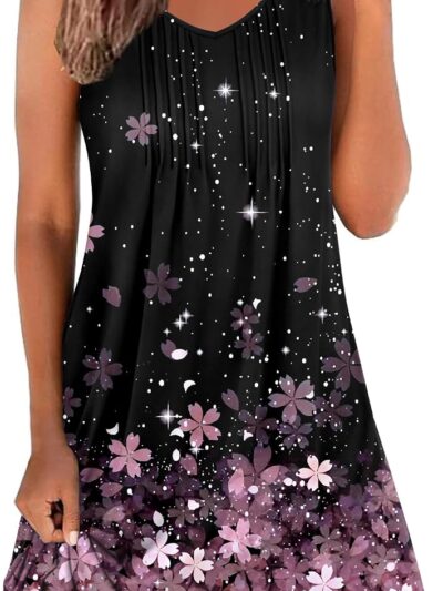 Women's Sleeveless Pleated Nightgown Casual Chemise Sleepwear