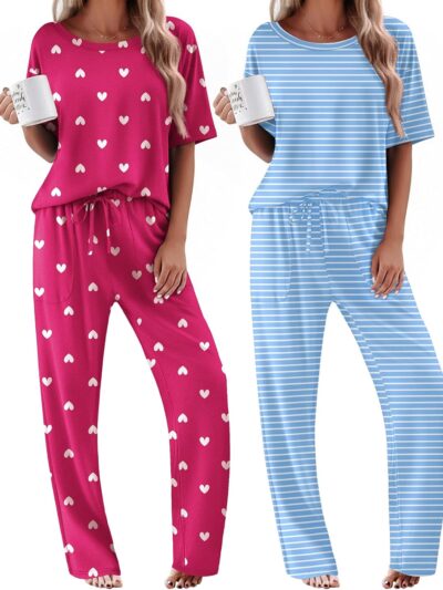 Women's Pajama Set with Pockets Soft Comfortable Casual Sleepwear